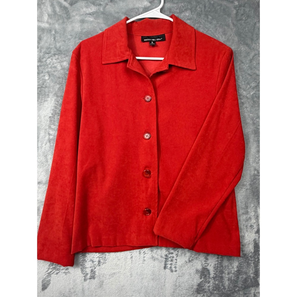 Briggs New York Womens Red Faux Suede Button Front Jacket Small